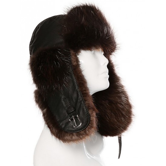 Bilodeau - Aviator Hat, Natural Beaver Fur and Black Leather
